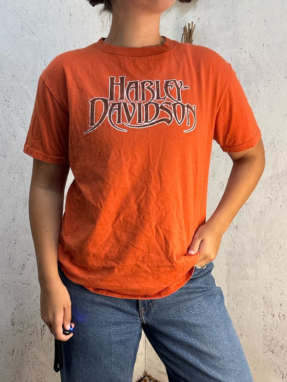 Y2K Harley Davidson Orange Orlando Bikercore Women’s Tee Size Medium